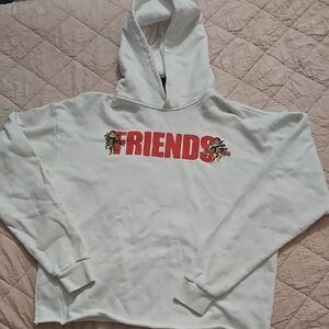White Hoodie Vlone with Red 'Friends' Graphic
